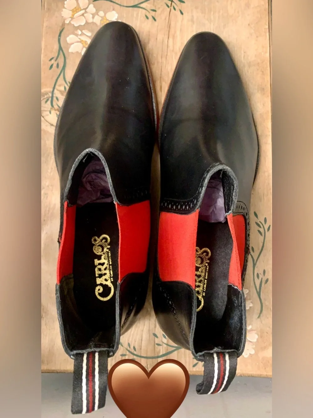 Men's Black Leather Chelsea Boots with Red Elastic Sides